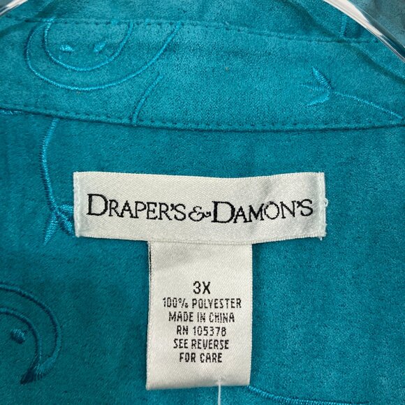 New Draper's & Damon's sz 3X Blue Teal size 3X Embroidered Long Sleeve Button Up - Picture 2 of 11